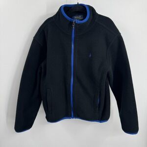 Polo‎ Ralph Lauren Fleece Jacket Kids 6 Black Blue Trim Full Zip Logo Pockets
